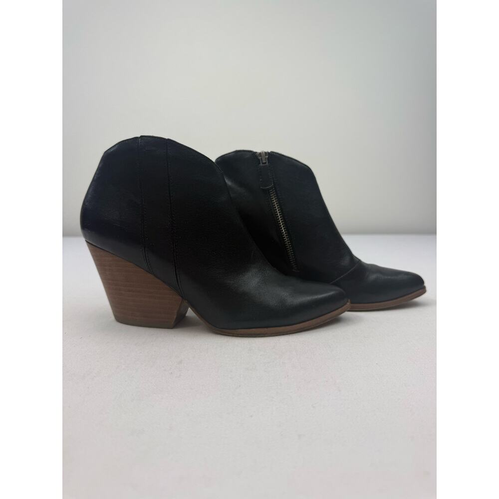 Eileen Fisher Black Leather Block Heel Ankle Booties Size 8 Minimalist Comfort - Picture 2 of 8